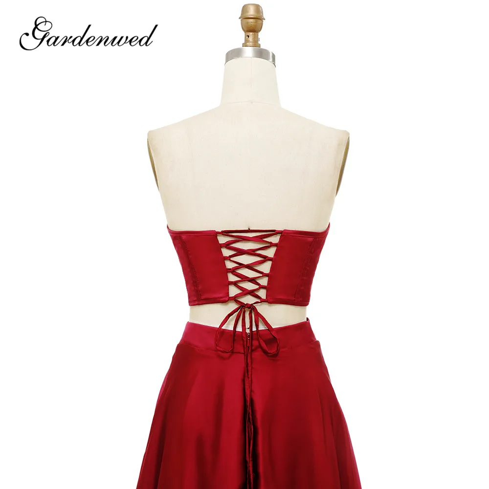 Простые красные платья подружки невесты 2020 из двух частей атласные свадебные на