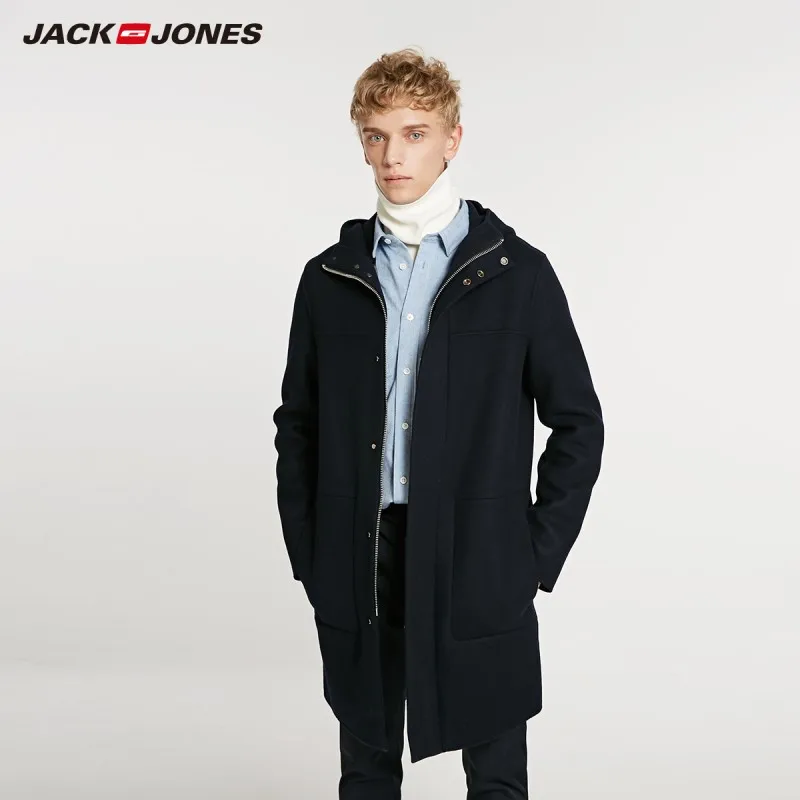 JackJones зимнее мужское Свободное длинное шерстяное пальто со стоячим воротником модная мужская одежда 218427505 - Цвет: MIDNIGHT