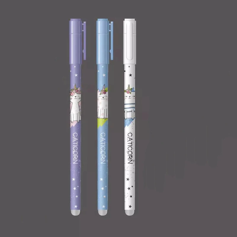 

3Pcs/Set Unicorn Flamingo Erasable Washable Handle Erasable Pen Refill 0.5mm Blue Ink Black Cat Gel Pens for School Supplies