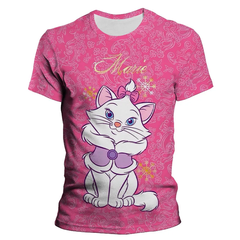 

Disney New Cool Fashion T Shirt Women Marie Cat Print Tshirt Summer Short Sleeve Disney The Aristocats Girl T-shirts Dropship