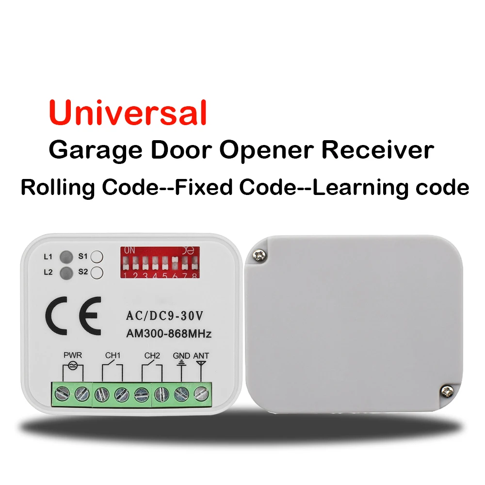 

Universal Garage Door Remote Control Receiver 300mhz-900Mhz Switch Opener AC DC 9V-30V 2-channel 433Mhz 300 315 330 390 868 mhz