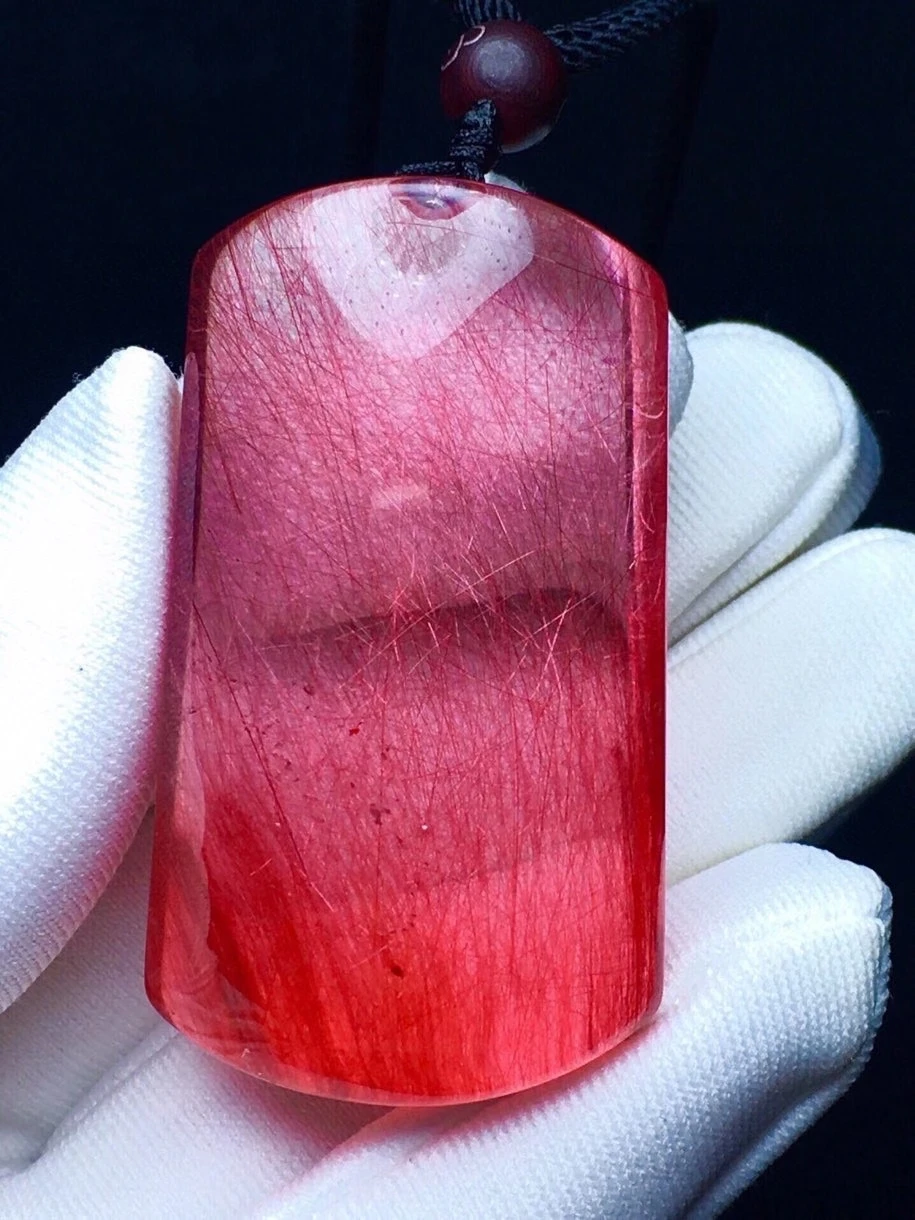 

Genuine Natural Red Rutilated Quartz Woman Rare Oval Pendant 45.25.17mm Jewelry Stone Gemstone Necklace Genuine AAAAA