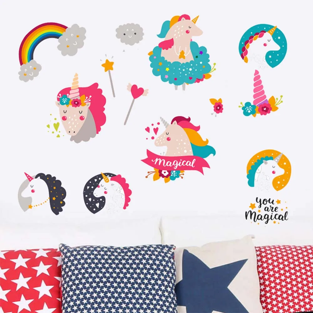 Наклейки на стену в детскую комнату единорог домашний декор наклейка обои