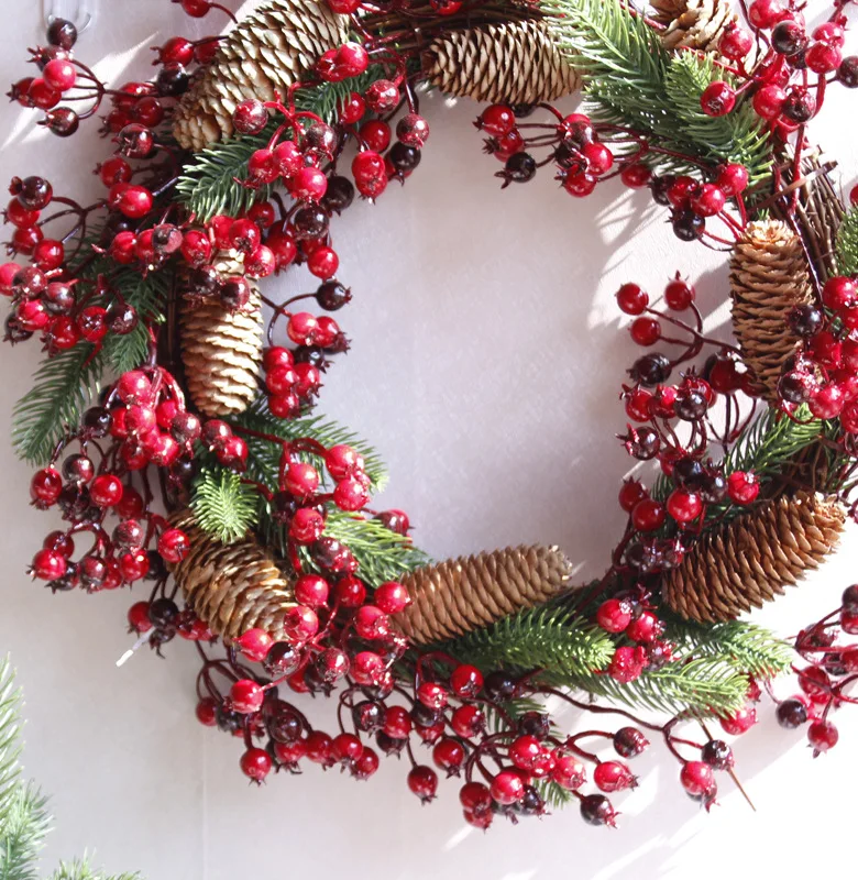Диаметр: 45 см красная сосна Рождество дома двери украшение венок на День