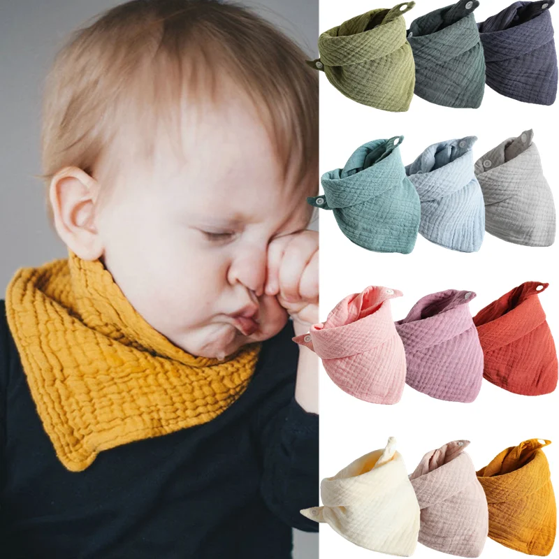 

3Pcs/lot Baby Muslin Bibs Triangle Soft Cotton Solid Color Bibs Saliva Towel Boys Girls Feeding Apron Bandana Drool Stuff Bibs