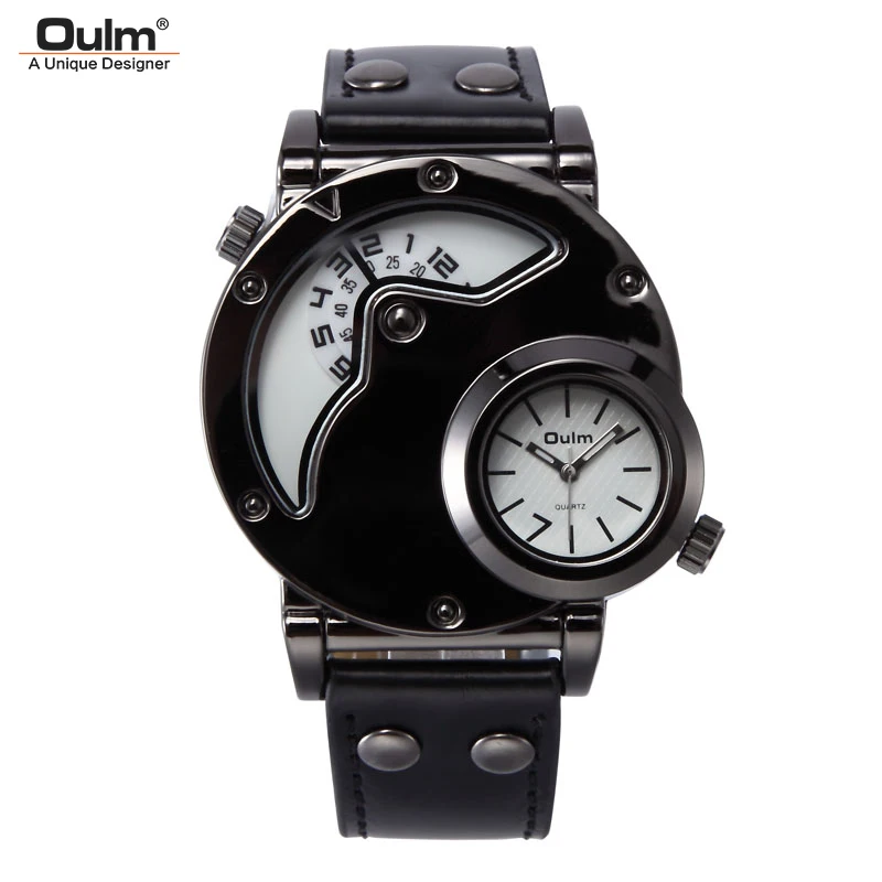 Oulm dig dial Спортивные кварцевые наручные часы для мужчин reloj hombre dual time zone fashion