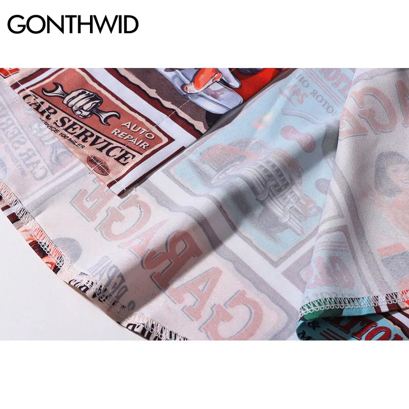Гавайская пляжная рубашка GONTHWID с винтажным плакатом летние повседневные