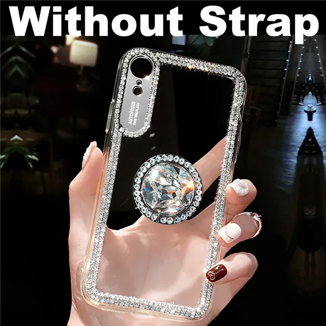 Without Strap Роскошный блестящий чехол с кольцом для пальца для iPhone X, 8, 7, 6, 6S Plus, XR, XS, 11 Pro Max, модный Мягкий ТПУ чехол для телефона - Цвет: Without Strap
