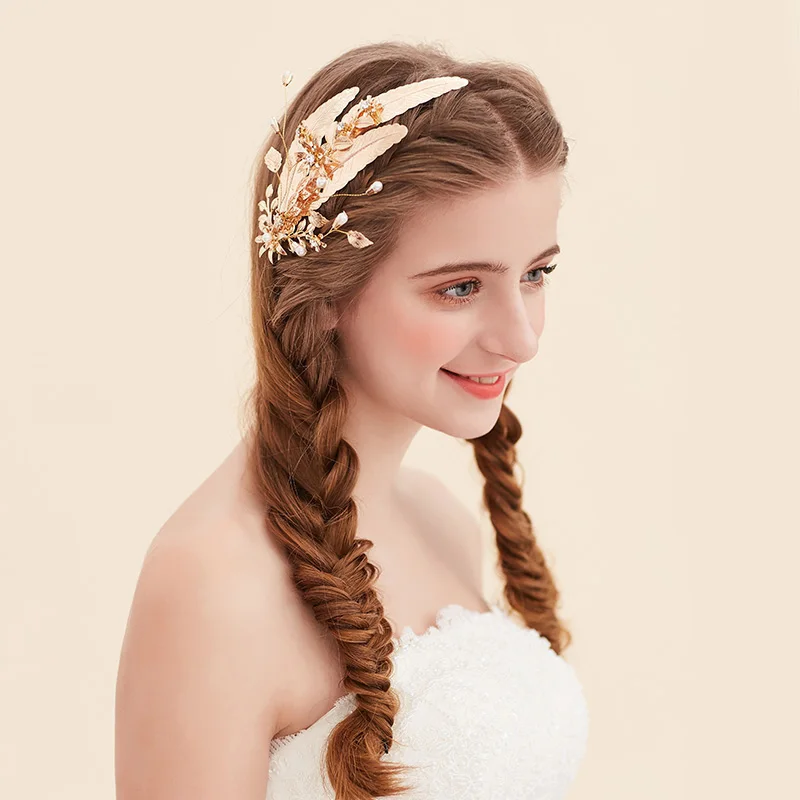 Золотой ручной работы женский головной убор свадебный тиара для волос с зажимом
