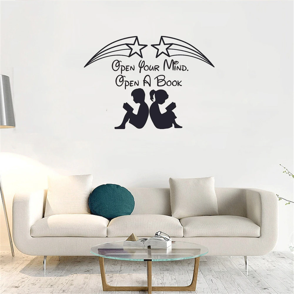 

Open Your Mind Open A Book Wall Decal Reading Quotes Wall Sticker for Girls Boys Baby Kid Bedroom Vinyl Mural dw21226
