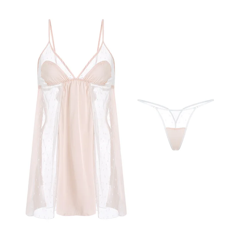 

Women's Nightie Polka Dot Mesh Satin Suspender Dress Woman Dresses Bowknot Girl Nightdress Transparent Exotic Dresses