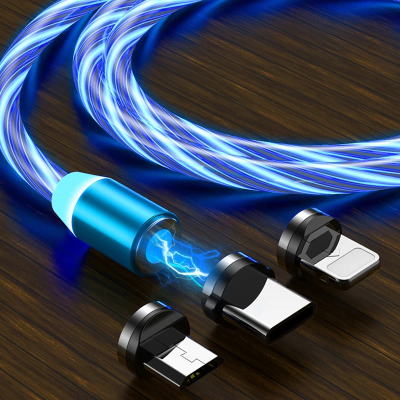 

LED Flow Luminous Multicolor Magnetic USB Cable For iPhone XS Micro USB Type C Fast Charging Bright Magnet Charge For Xiaomi MI9