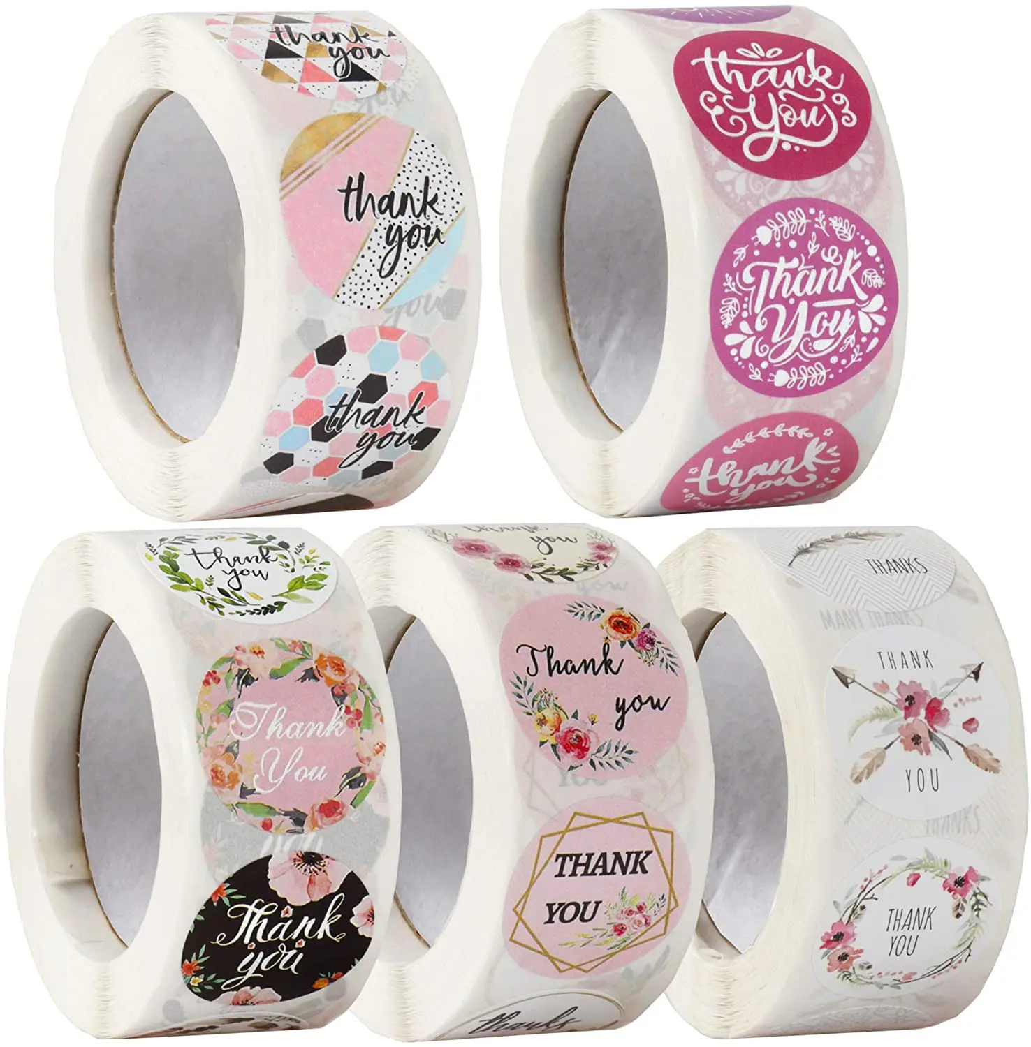 

5 Rolls 2500 Pieces 1 Inch Thank You Stickers Labels Decorative Sealing Stickers for Christmas Gifts, Wedding, Party