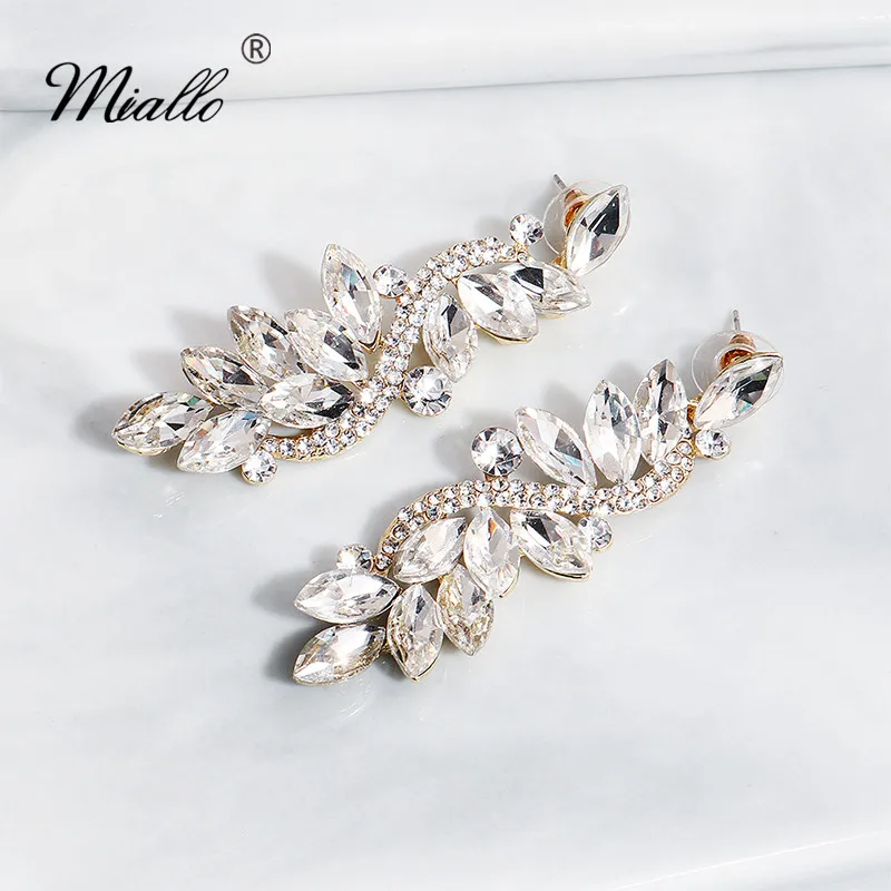 Miallo Fashion Baroque Wedding Earring Austrian Crystal Bridal Gold Long Drop Earrings for Bride Bridesmaids | Украшения и