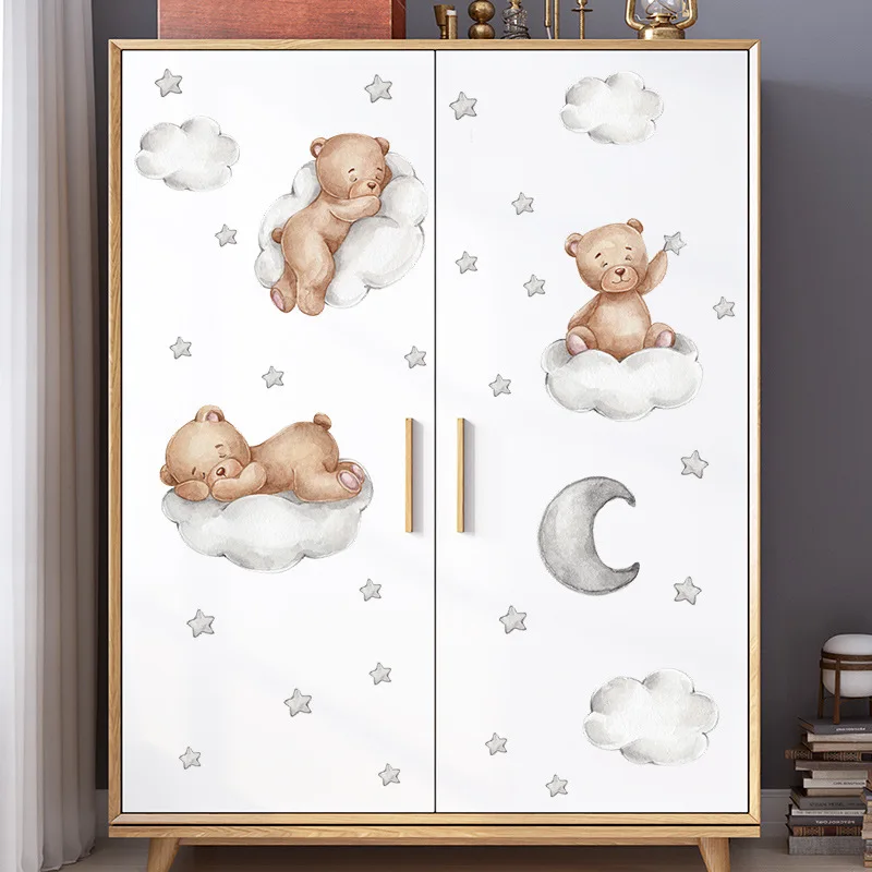 Cartoon Bear Good Night Kids Wall Stickers Baby Children Bedroom Livingroom Clouds Moon Home Decoration Nursery Wallpaper Poster |