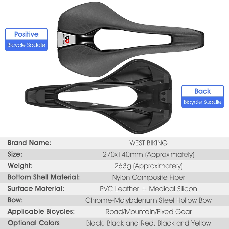 

WEST BIKING Nylon Fiber Leather Bicycle Saddle High Performance Open Super Flow MTB Road Bike Saddle Triathlon Cycling Race Seat