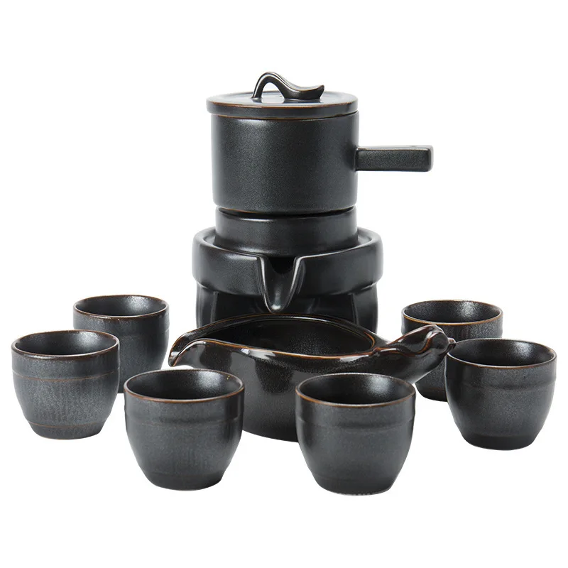 

Semi-automatic Tea Set Stone Mill Teapot Household Simple Lazy Ceramic kungfu Tea Cup Set MJ