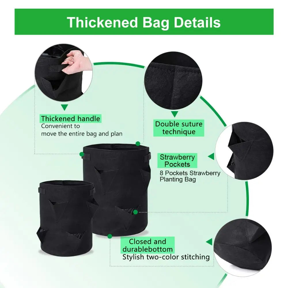 

Tvird Strawberry Grow Bags, 2 Pack 10 Gallon Strawberry Planter with 8 Side Grow Pockets, Breathable Non-woven Fabric Reinforce