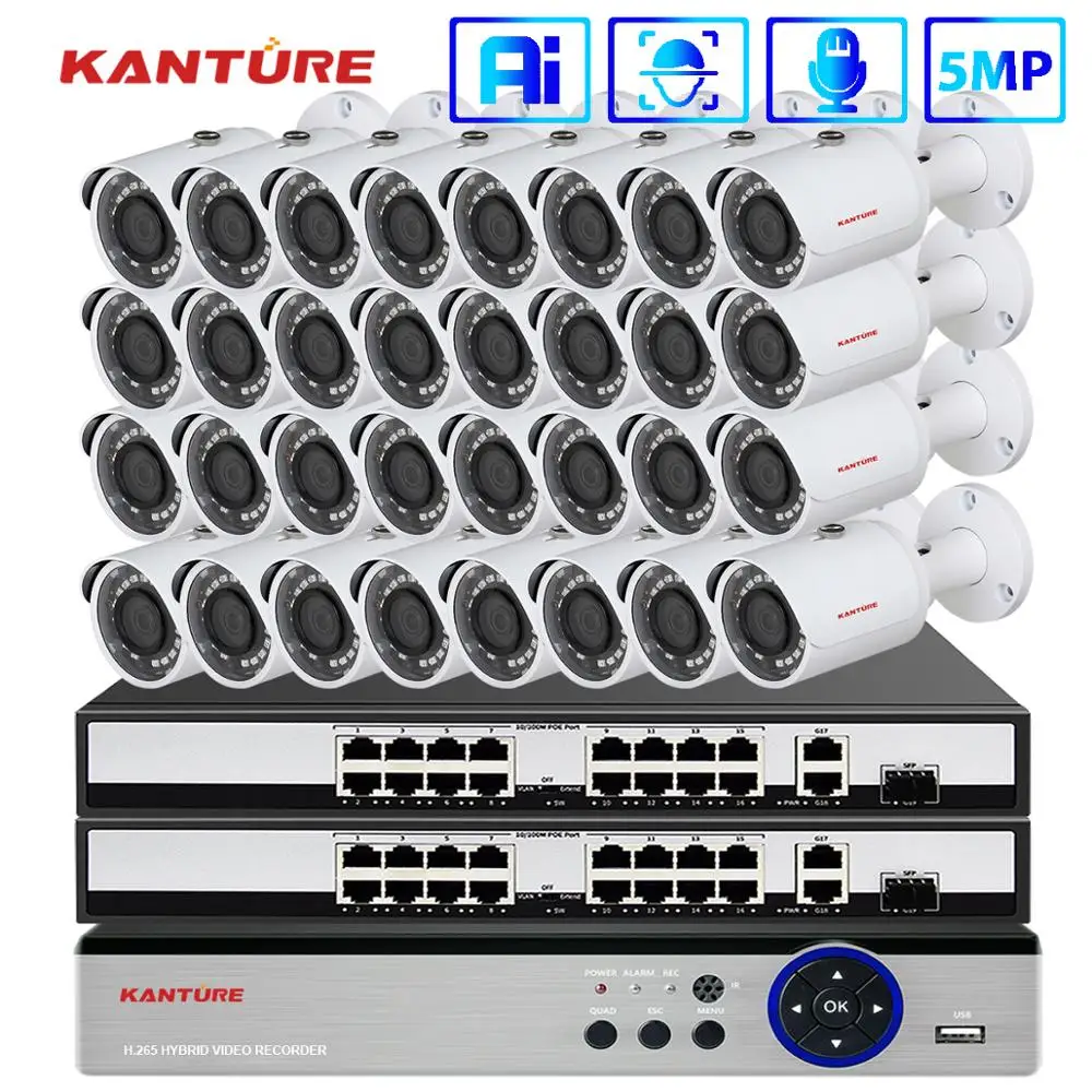 Система видеонаблюдения KANTURE H.265 + AI водонепроницаемая уличная IP камера с