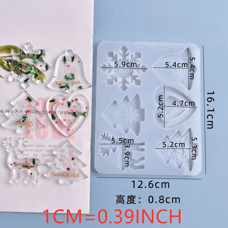 

6 IN 1 Resin Mold Silicone Christmas Tree Snowflake Elk Keychain Pendant Silicone Mold For Crafts Decorations From Epoxy Resin