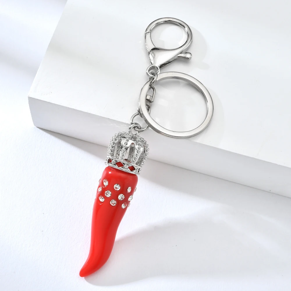 Italy Paprika Keychain Cubic Zirconia Red Chilli Key Chain For Women Bag Charm Keyring Cute Chilli Keychain For Girl Friend