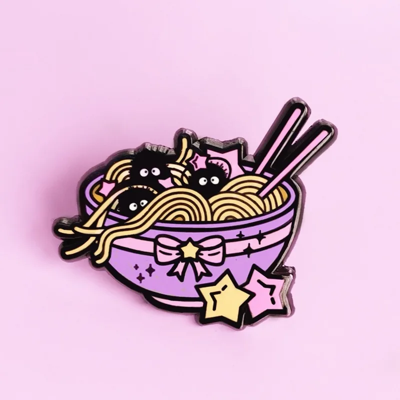 Japanese Ramen Soot Sprite Hard Enamel Pin Spirited Aways Brooch Anime Fan Collectible Medal Kawaii Fashion Gourmet Pins Gift