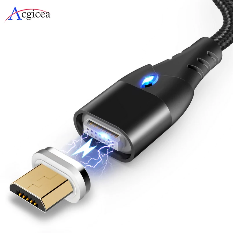Магнитный USB кабель 3A для быстрой зарядки Micro usb и передачи данных провод Samsung Huawei Xiaomi Android магнитное зарядное