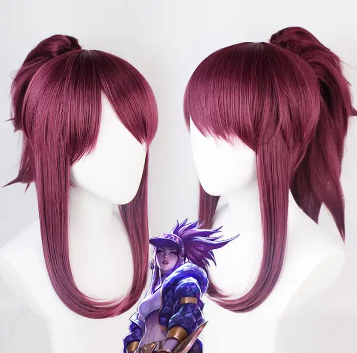 

45cm Game Character K/DA Akali Ponytail Wig Cosplay Costume KDA Heat Resistant Synthetic Hair Women Party Cosplay Wigs