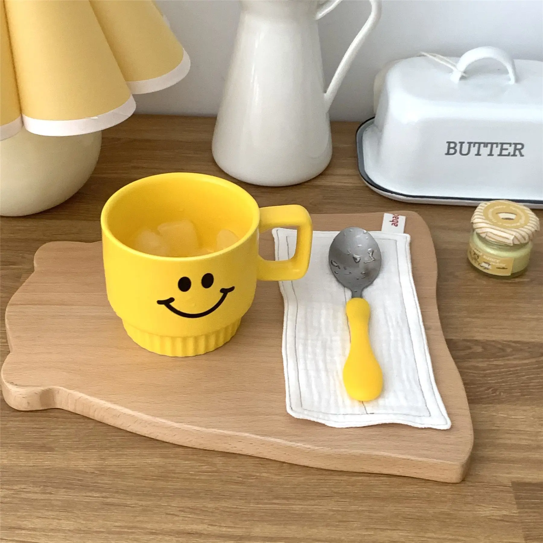 350ml Ins Wind Yellow Smiley Face Handmade Ceramic Coffee Mug Home Breakfast Milk Office Cups Creative Children's Gift | Дом и сад