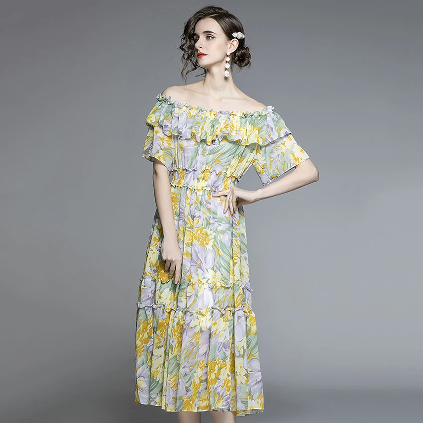 2021 лето для женщин с коротким рукавом шифоновое летнее платье открытыми плечами