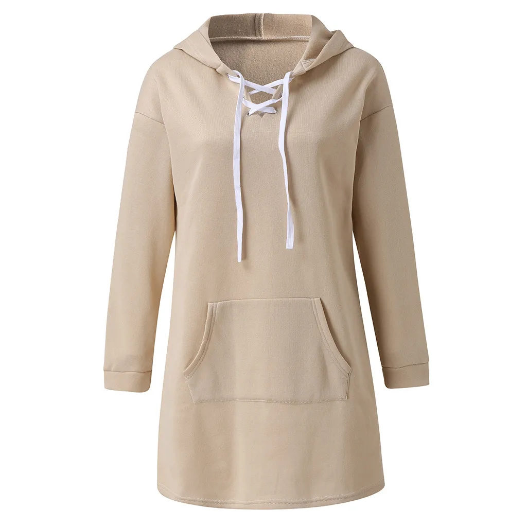 Для женщин осень худи с кружевом модные Повседневное длинным рукавом однотонные