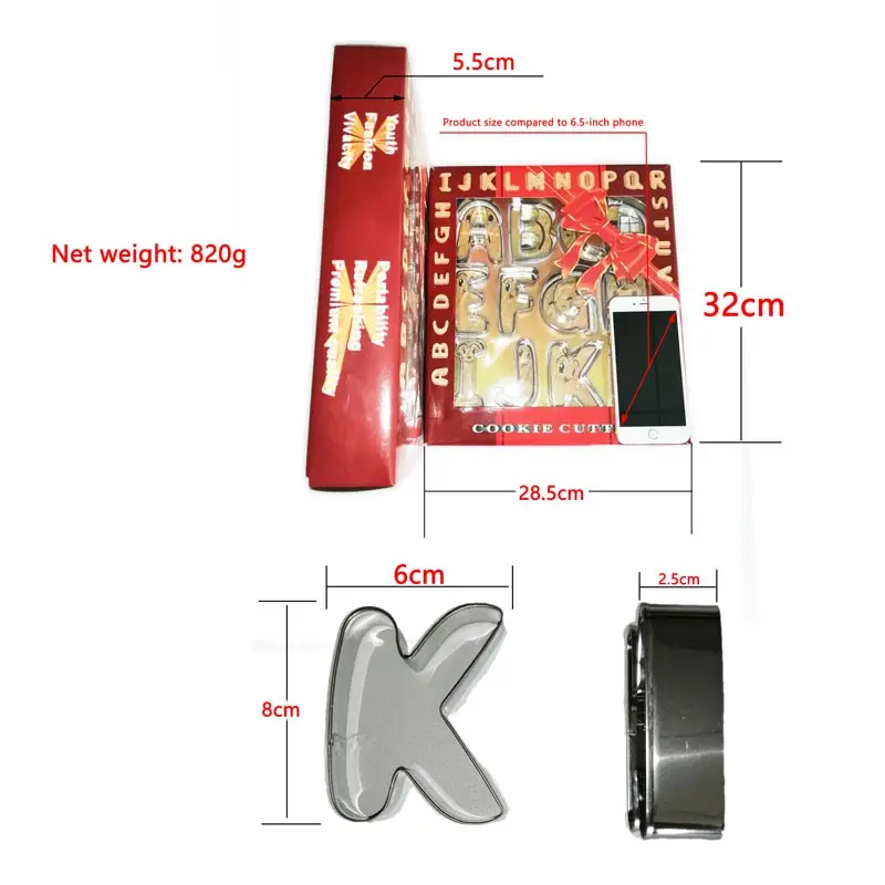 Большой размер 26 Английский алфавит набор резаков для печенья Подарочная