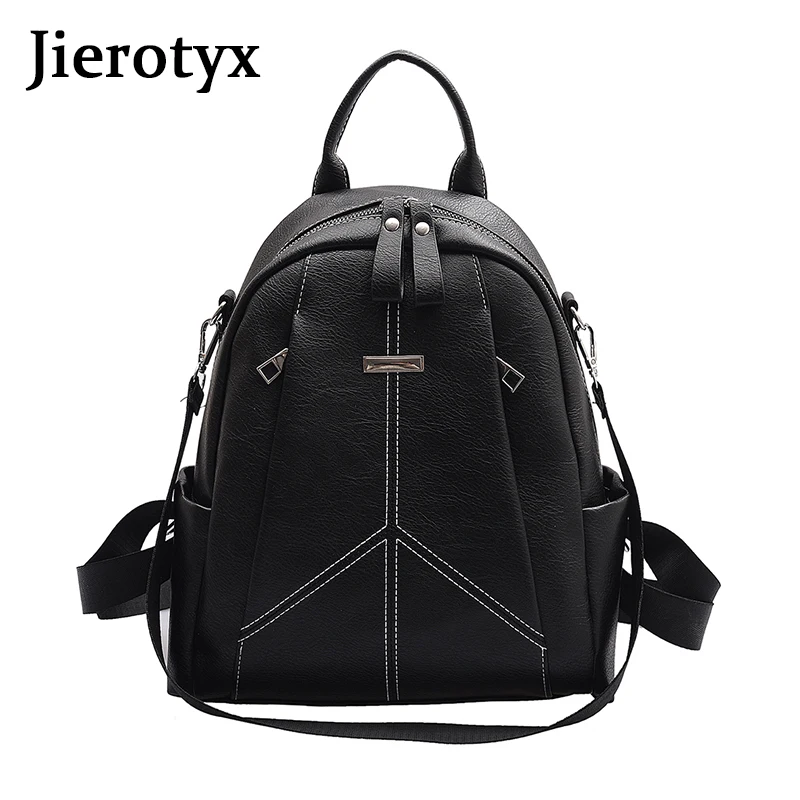 Рюкзак JIEROTYX из искусственной кожи Женский винтажный ранец с двумя молниями