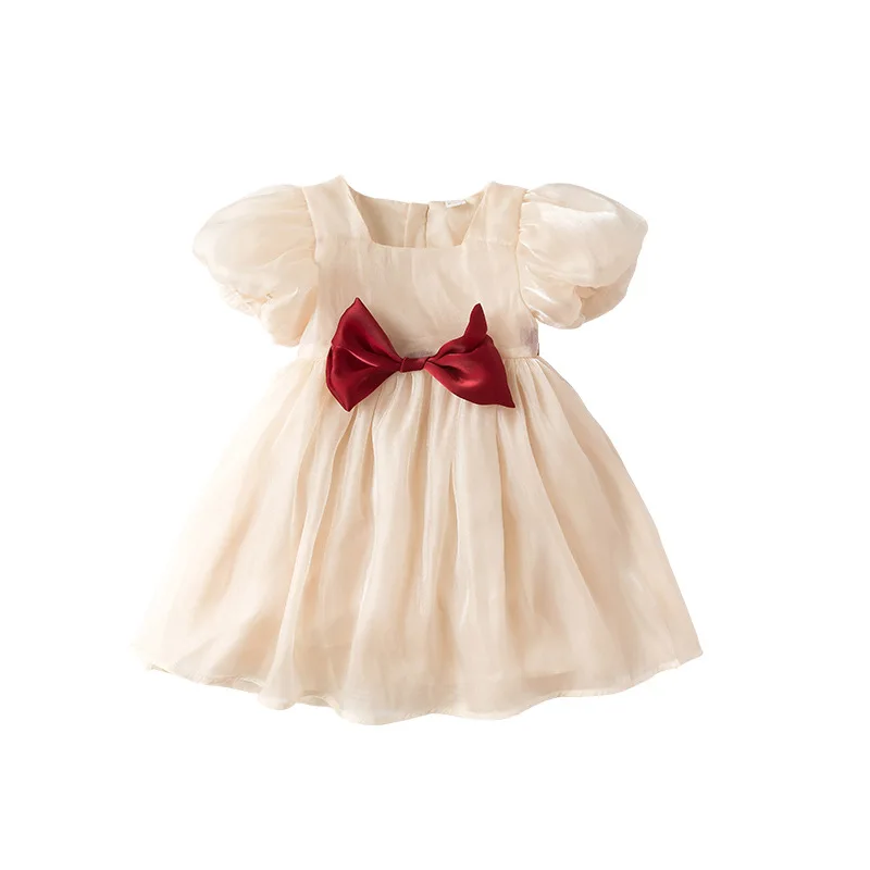 

Summer Girls Lace Dress Children Puff Sleeves Bow Casual Elegant Dress Fashion Girl Princess Party Dresses Kids Clothes 2-8T