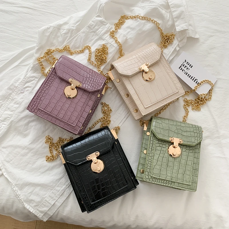 

Винтажная квадратная сумка через плечо с крокодиловым принтом, Женская Высококачественная сумка через плечо из искусственной кожи на цепо...