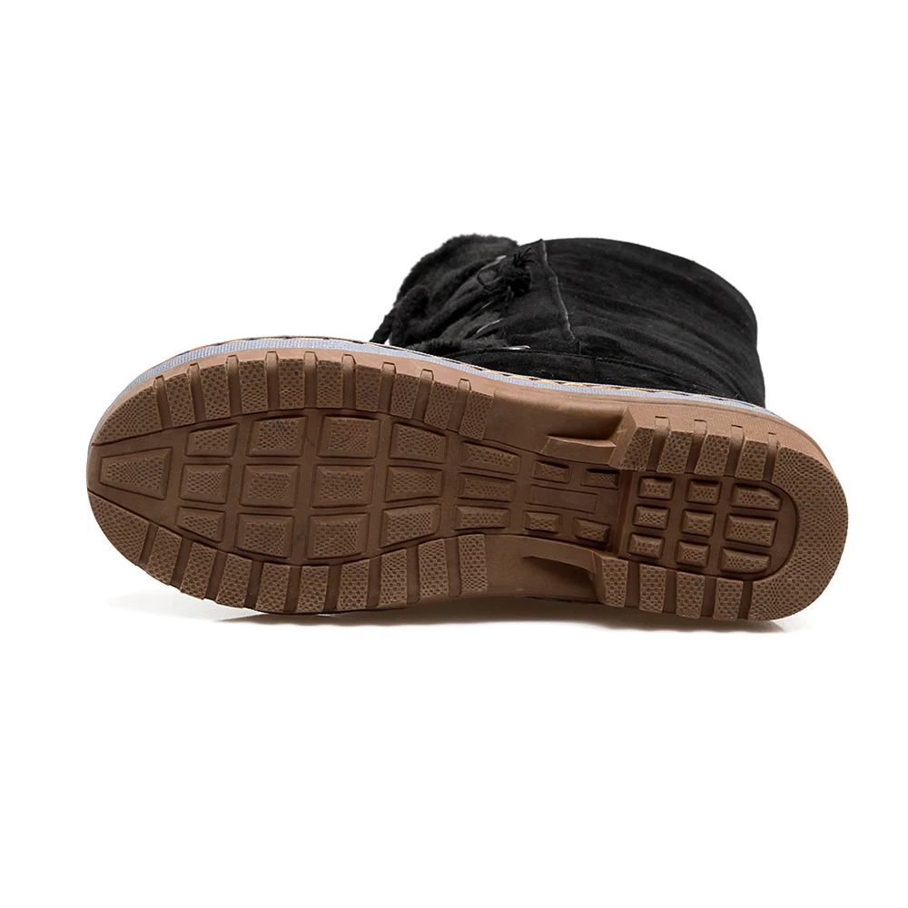 Женские сапоги до колена зимние из искусственной замши на плоской подошве