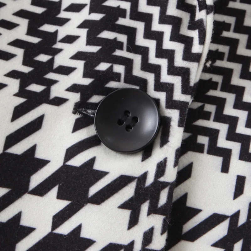 Женское шерстяное пальто на одной пуговице Элегантное длинное с принтом