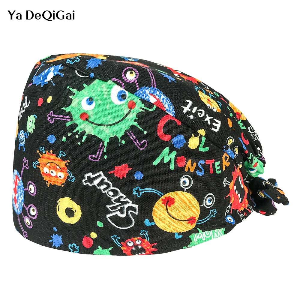 

Adjustable Unisex cotton Cartoon Animal print hats Scrubs hats beauty salon nursing caps laboratory pet shop fashion Scrub Cap