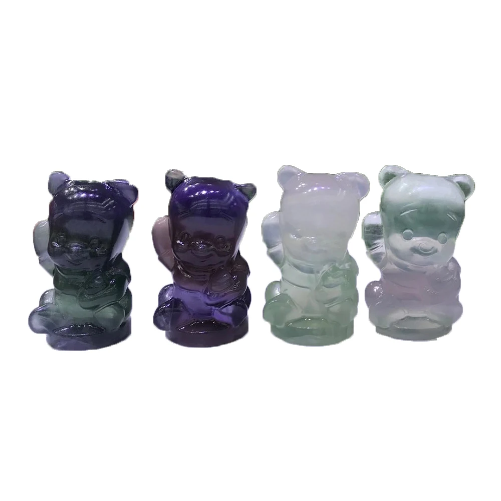 

Natural Fluorite Bear Figurine Gem Carved Animal Crystal Stone Reiki Mineral Quartz Energy Home Decoration Gift