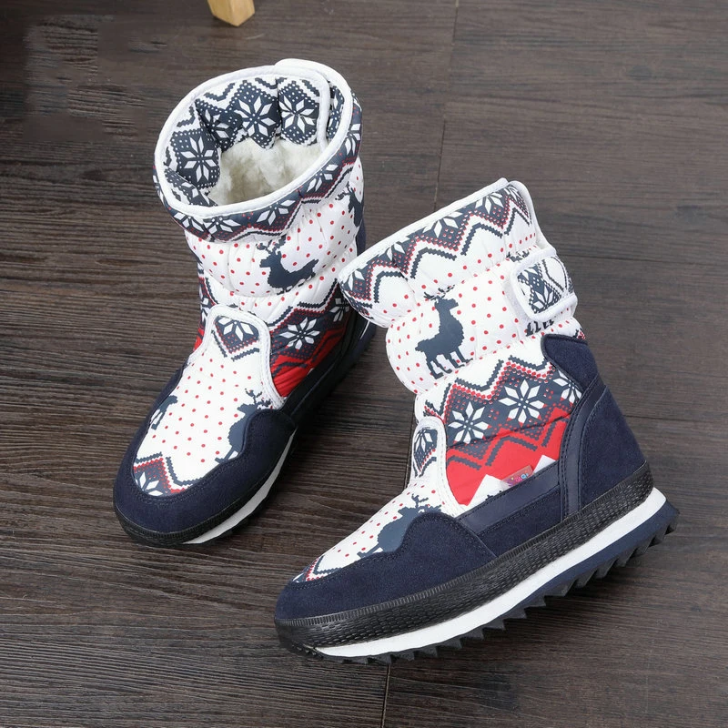 

Women Winter Boots Ladies Christmas Deer Nylon Warm Shoes 30% natural wool Comfortable Shoes Casual Women Mid Boots size 35- 41