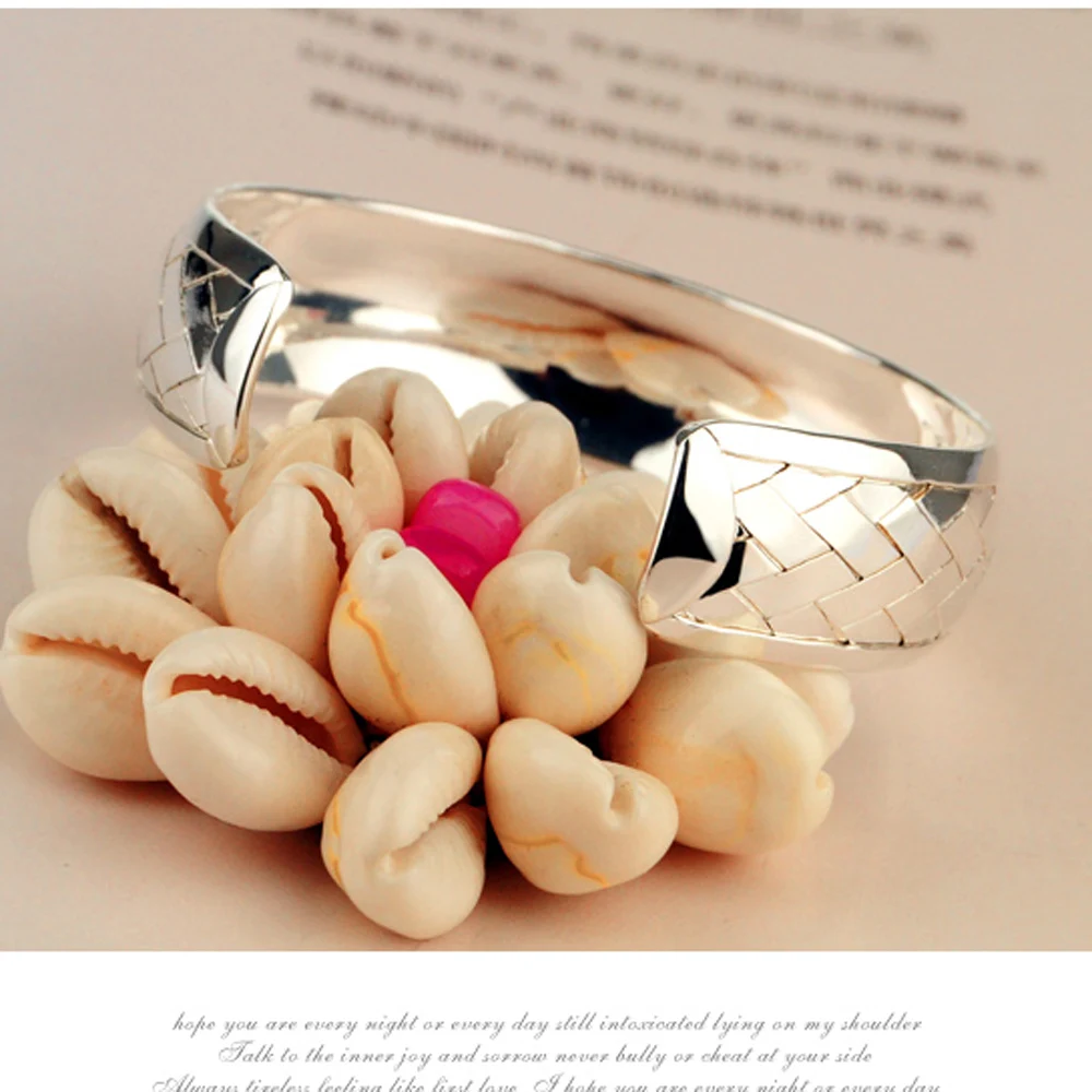 Модные ювелирные изделия браслет из чистого серебра 925 пробы для женщин широкий