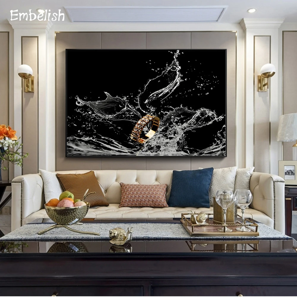 

1 Pieces Hot Golden Ring On The Water Modern Home Decor Artworks HD Print Canvas Oil Paintings Living Room Wall Picture Poster
