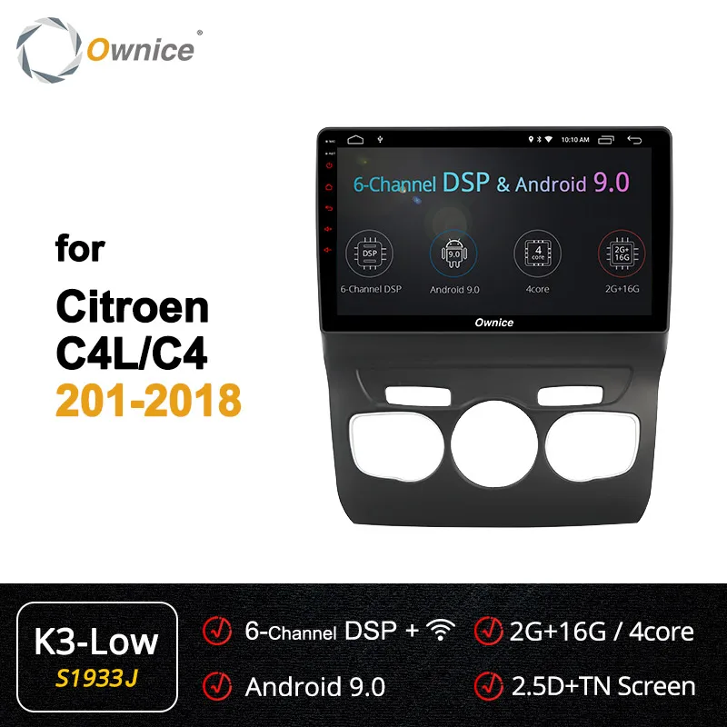Ownice K1 K2 K3 K5 K6 Android 9,0 навигационный плеер для Citroen C4 C4L 2011- Восьмиядерный автомобильный DVD радио головное устройство Bluetooth 4G - Цвет: S1933 K3-Low