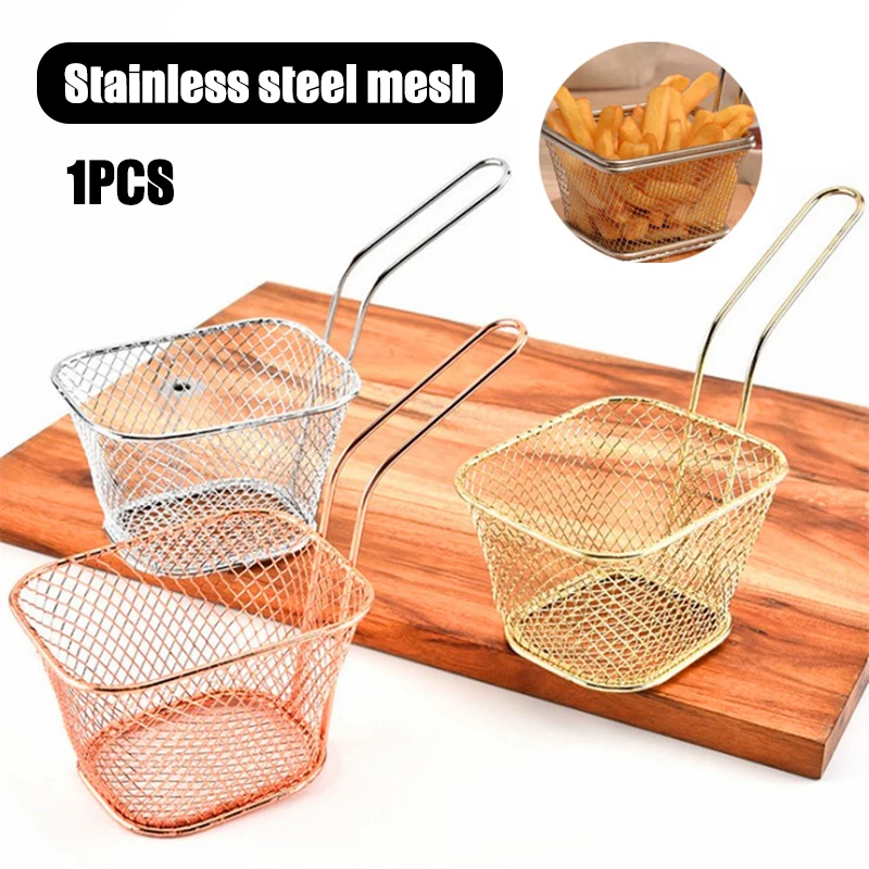

Stainless Steel Fries Frying Basket Metal Basket French Fries Basket Mini Frying Storage Holder For Home Storage Basket