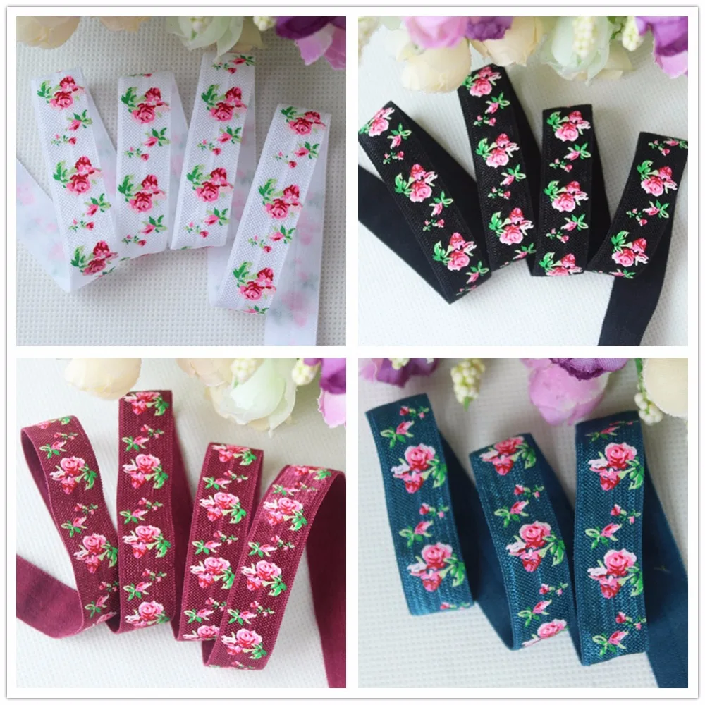 10 ярдов в лоте 5/8 дюйма эластичная лента с принтом розы для ношения головы