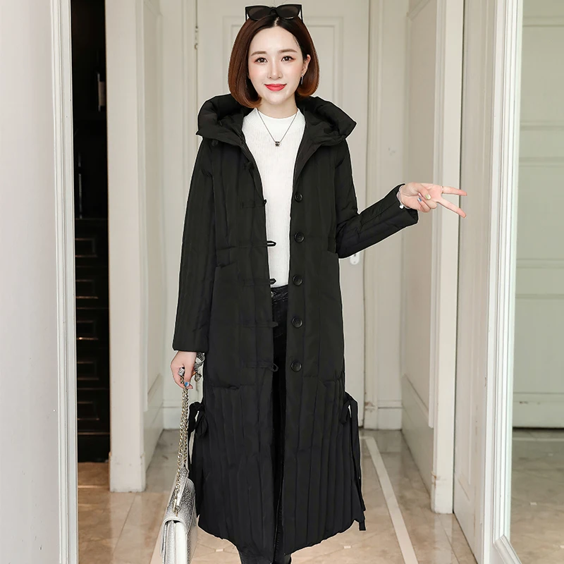 Женская куртка с капюшоном длинное пальто парка женские осенне-зимние толстые
