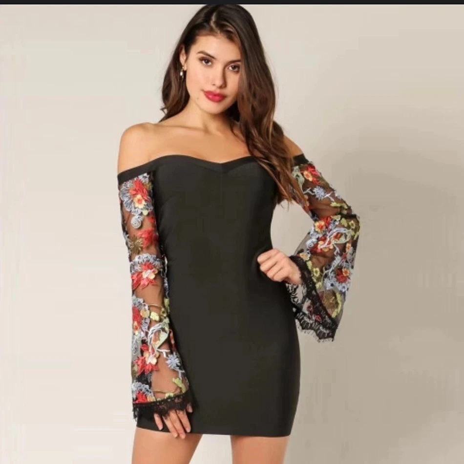 Новинка 2021 черное платье без бретелек с длинным рукавом элегантная повязка