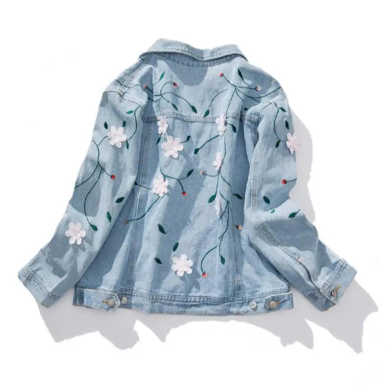 Женская ковбойская куртка с цветочной вышивкой джинсовая большого размера