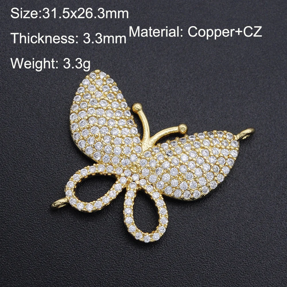 

5pcs/lot 32x26mm CZ Zircon DIY Jewelry Butterfly Charm Connectors Wholesale Jewellery Connector Custom Orders Welcome