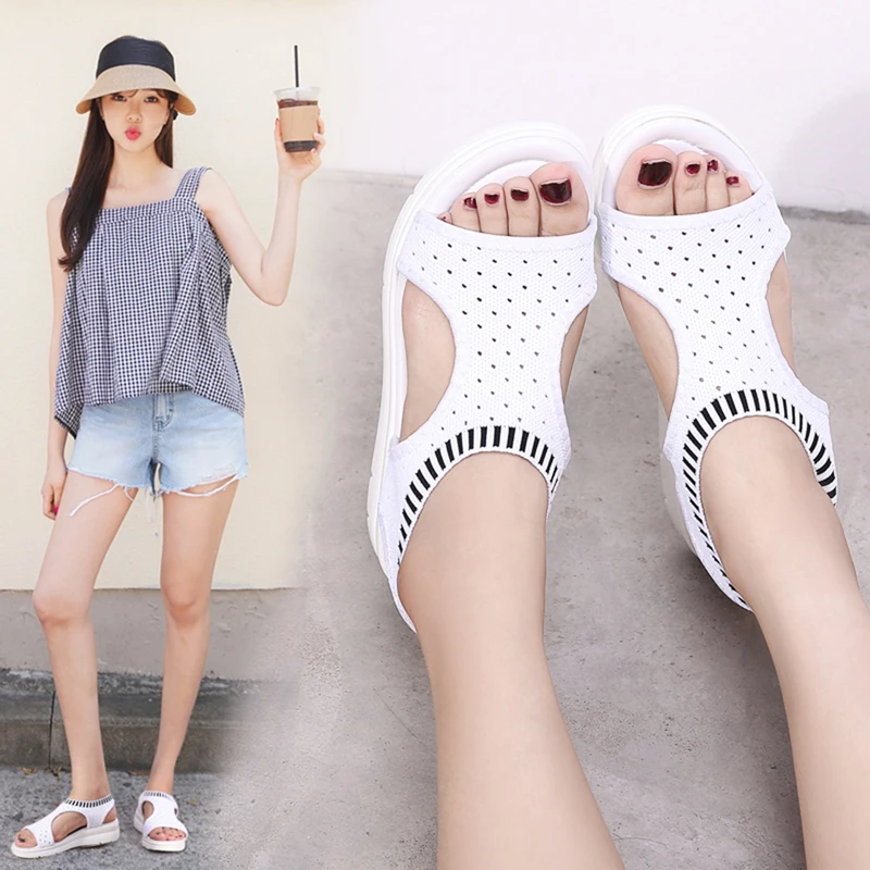 

Summer Sandals Women's Outdoor Shoes Wild Elastic Belt Sports Sandals Women's Thick Bottom Fish Mouth Mesh Beach Sandalias
